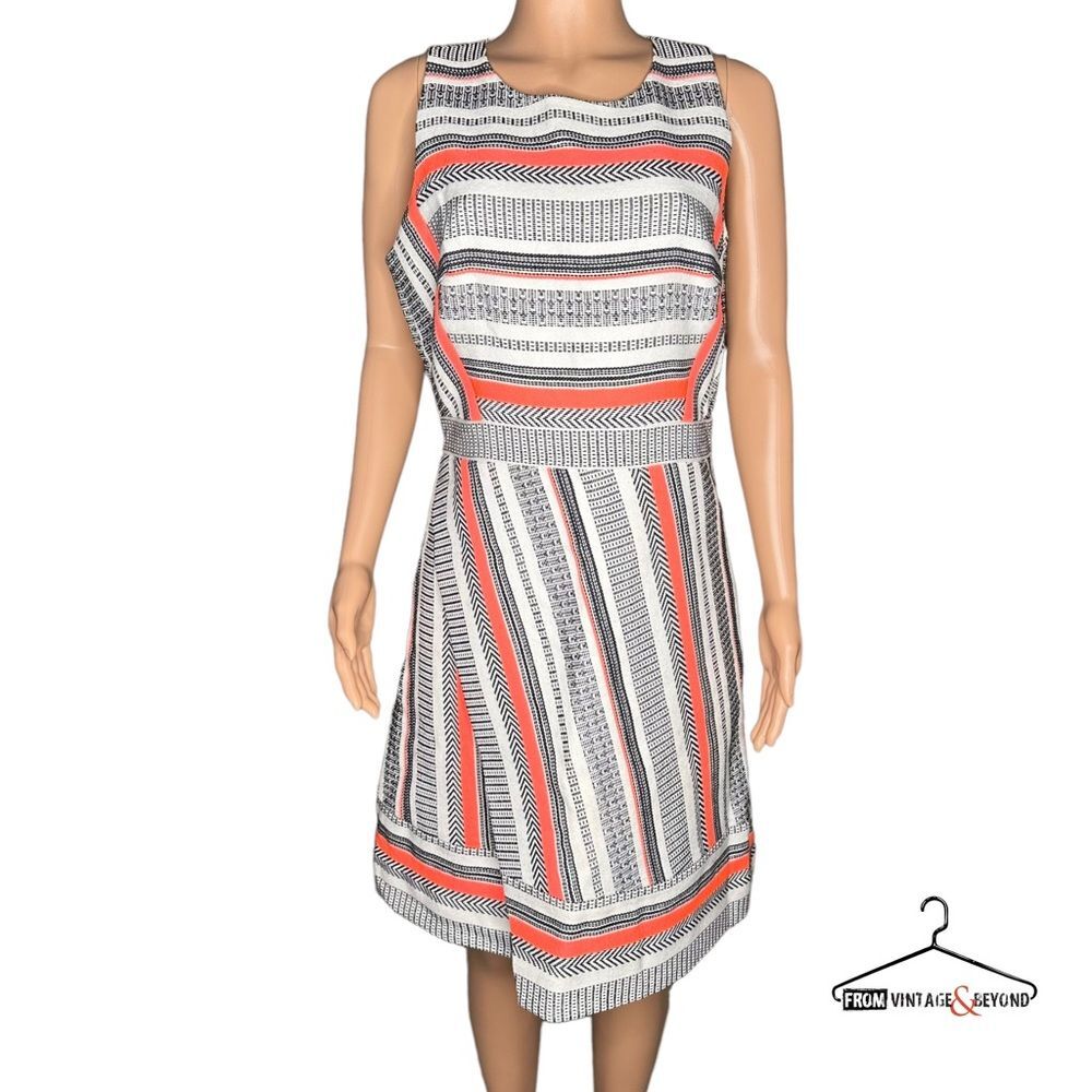 Kate Spade Ribbon Jacquard A line Dress Size 12 Neon Stripped Tweed